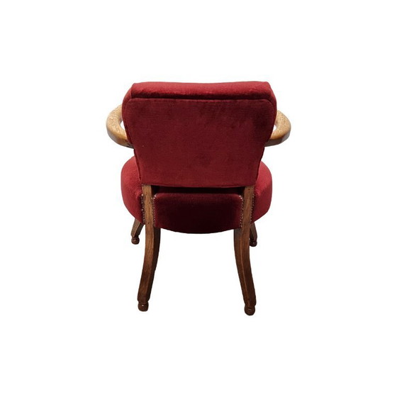 Image 1 of Sillón Art Déco de roble con tapizado rojo, años 20