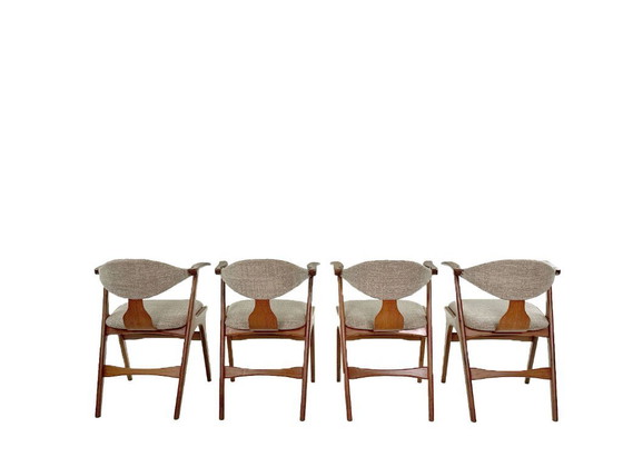 Image 1 of Set of 4 vintage cow horn chairs – Louis van Teeffelen, De Ploeg fabric