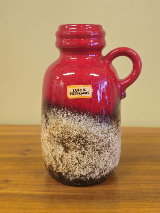 Image 1 of Jarrón de Alemania Occidental Jarrón Oreja Jarrón Rojo Marrón