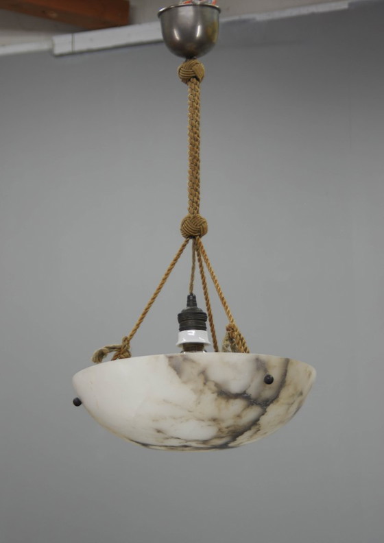Art Deco Alabaster Pendant Light, Hand-Carved, 1920s, Chandeliers, Stone, Brown (photo 15 of 15)