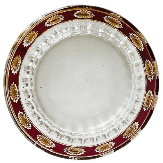 Image 1 of Service à thé vintage Stampi Francolini rouge rubis et or, comprenant un bol et une bouteille, en verre italien des années 1960