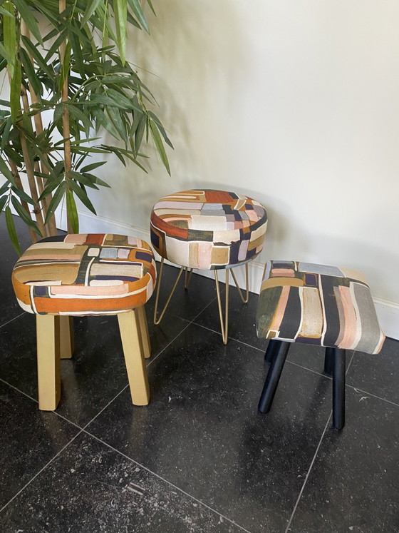 Image 1 of Recycled stool upholstered with designer fabric