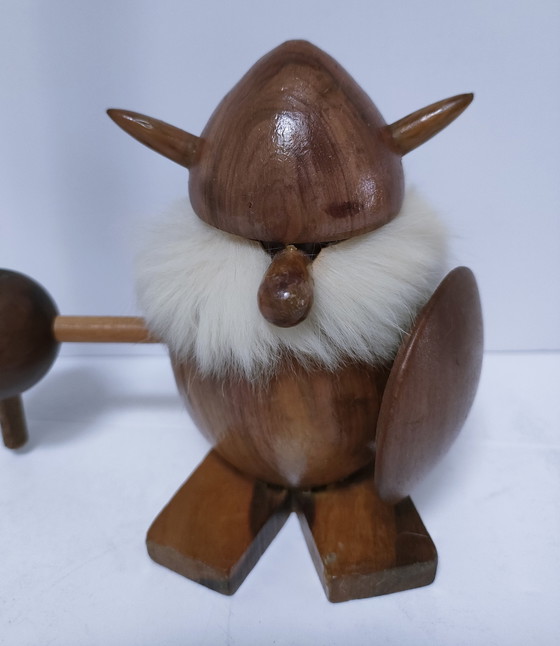 Image 1 of Three Wooden Vikings Scandinavian Design 70's