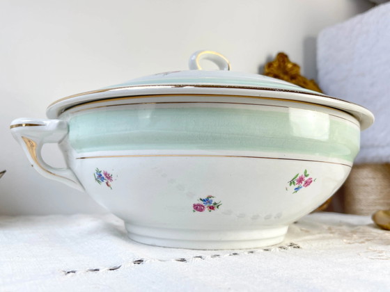 Vintage 1950s Floral White and Green Porcelain Soup Tureen Salins 66 – Crockery (photo 3 of 10)