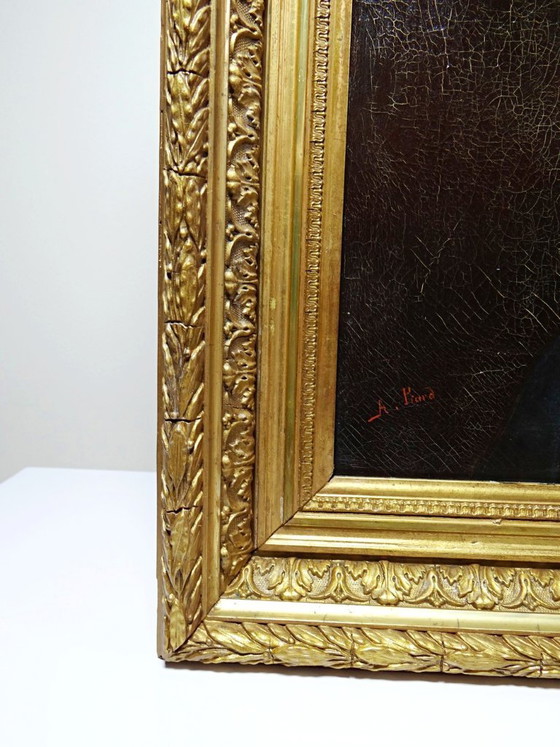 Image 1 of Antique portrait of a young woman in profile, oil on canvas, A. Piard, 19th century