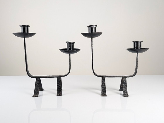 Image 1 of Pair of Wrought Iron Candleholders, 1950s