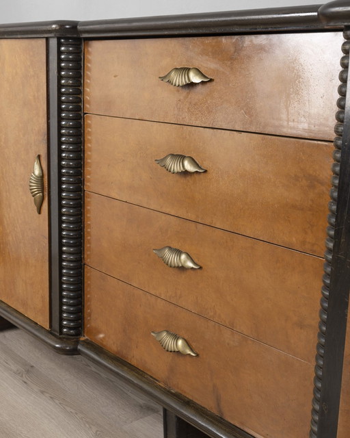 1940s vintage sideboard in wood and glass Italian Art Deco design 