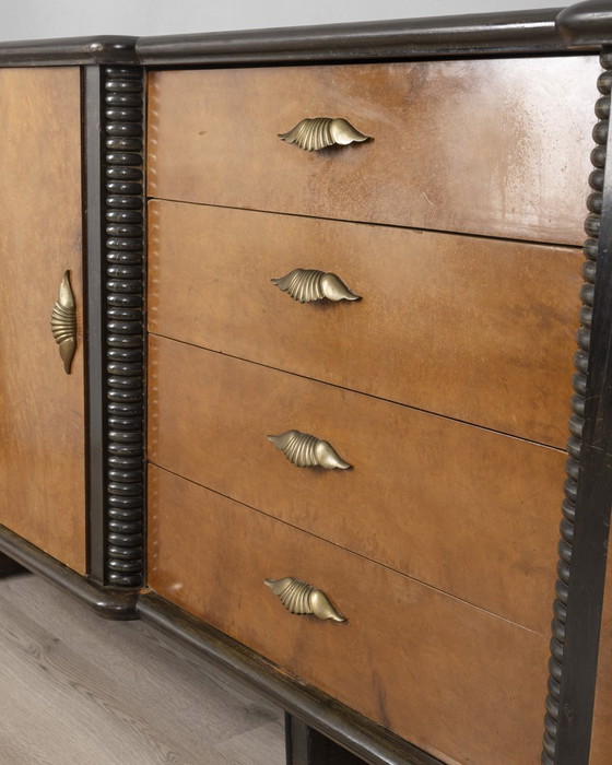 Image 1 of Credenza vintage anni '40 in legno e vetro, design Art Deco italiano