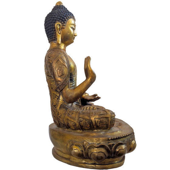 Buddha monumentale dorato a fuoco – Stile Tibetano-Rattanakosin – 44 cm / 6.4 kg – Sculture, Bronze (photo 16 of 20)