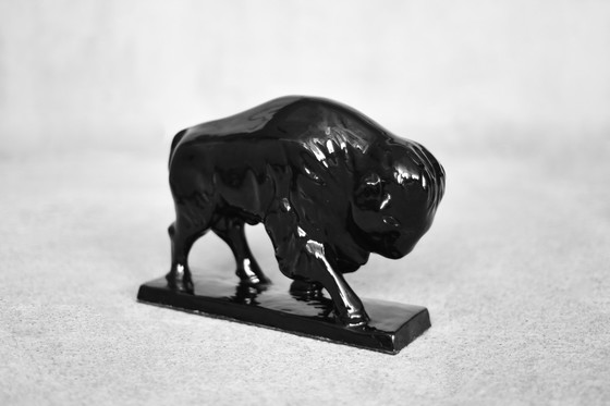 Image 1 of Grande figurine de bison en porcelaine noire, Vintage Mid Century Scandinavian Modern, 1960s