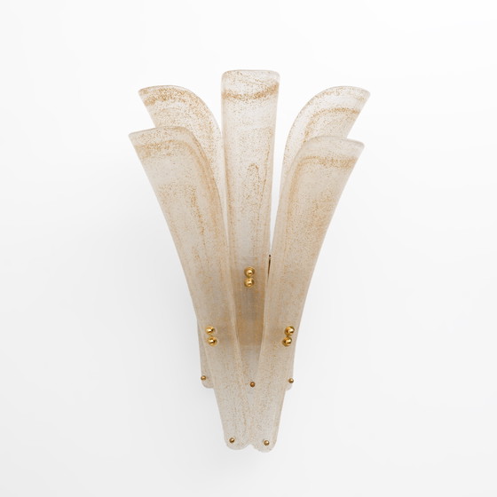 Image 1 of Coppia di applique moderne del XX secolo in vetro di Murano satinato e foglia d'oro