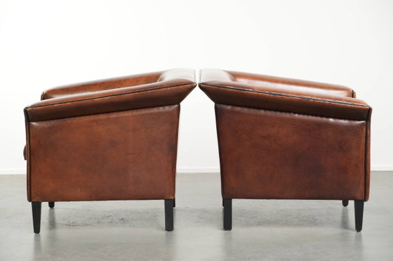 Image 1 of 2 poltrone/poltrone lounge in elegante pelle di pecora dal design Art Déco con profili neri