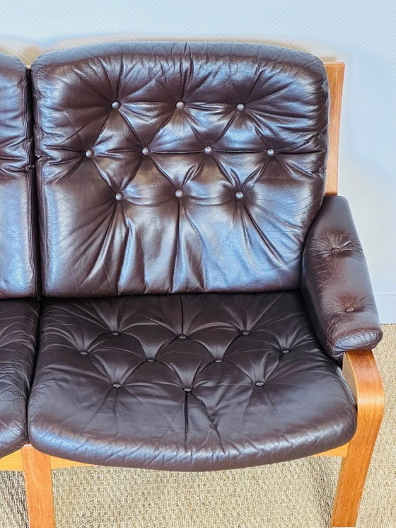 Image 1 of Scandinavian teak and leather bench, 1960