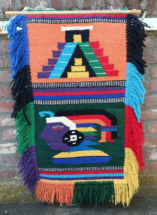 Tapisserie murale en laine tissée à la main, Amérique du Sud précolombienne
