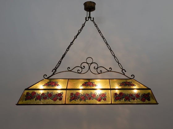 Image 1 of Rustikaler, handbemalter Kronleuchter aus Schmiedeeisen und Glas, 1960er Jahre