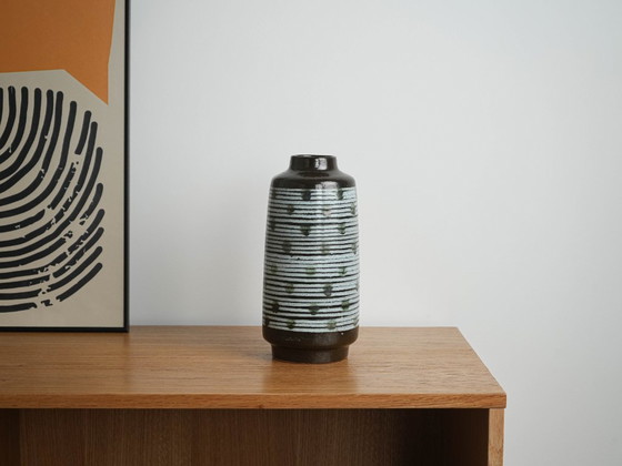 Vaso in ceramica, design tedesco, anni '70, prodotto in Germania Ovest, Vasi, Nero, Vintage (foto 8 di 8)