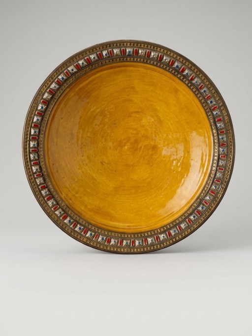 Grote Decoratieve Schaal van Gele Keramiek en Metaal – Marokkaanse Stijl – 41 cm