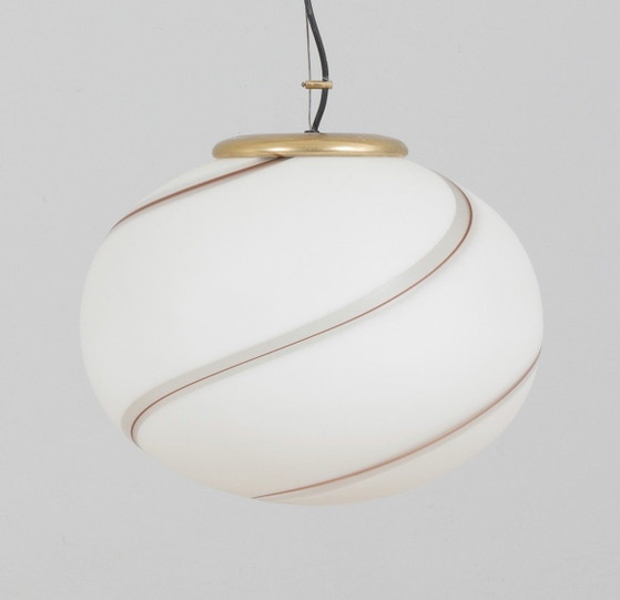 Seltenes Vetri Murano „Swirl“-Set – Hänge- und Tischlampe – Italien – ca. 1970 – Pendelleuchten, Glass (photo 5 of 10)
