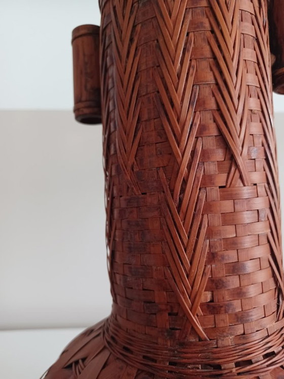 Image 1 of Ikebana hanakago - vintage Japanese bamboo vase. Handwoven. Craft. Mid - Century.