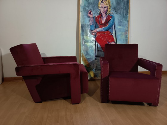 Image 1 of CASSINA 2X Poltrone 637 UTRECHT  (NUOVE MAI USATE) in Velluto 13L Ortigia/Plum con Cuciture in filo Naturale a punta Cavallo