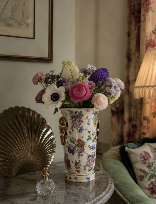 Vaso Boch Frères La Louvière Keralux “Fleurs de Saxe” — Belgio, periodo Art Déco