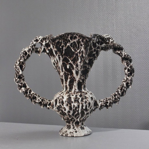 Marius Giuge a Vallauris - Vaso brutalista in ceramica smaltata con lava, anni '50