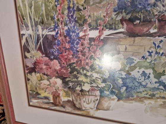 Image 1 of Grande aquarelle romantique signée, dans un magnifique cadre.