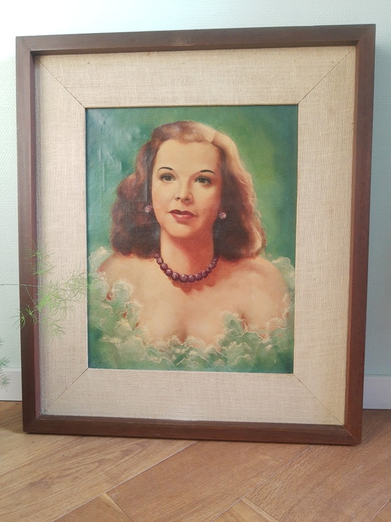 Image 1 of Dipinto ad olio pin-up vintage del 1952, unico nel suo genere, con un'atmosfera fantastica!