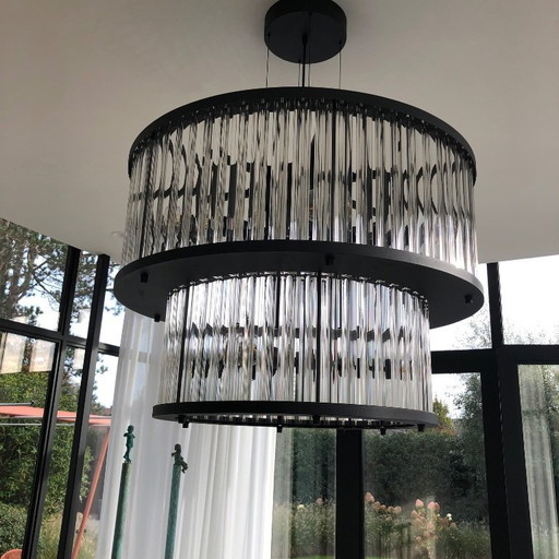 Hanglamp zwart frame en geslepen glas 