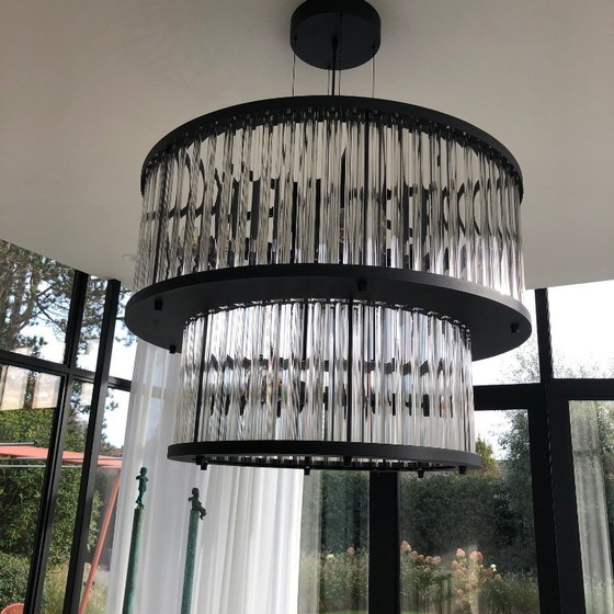 Image 1 of Hanglamp zwart frame en geslepen glas 