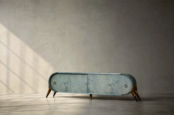 Image 1 of Credenza in legno stile Mid-Century Modern italiano, colore turchese, linee aerodinamiche, anni '60.