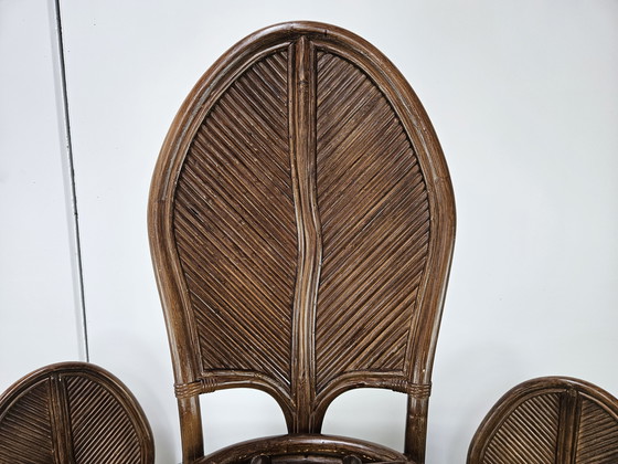 Image 1 of Set with Table and Four Chairs in Wicker and Bamboo by Vivai Del Sud, 1970