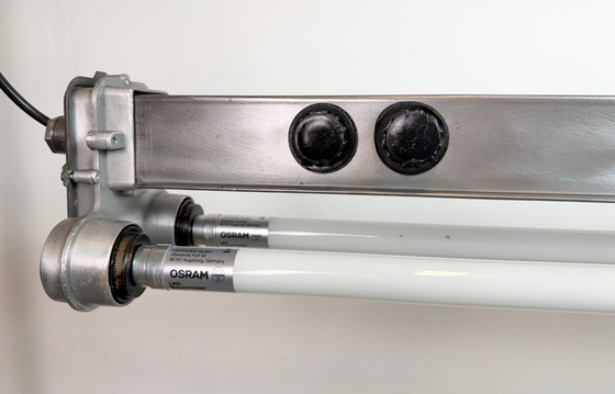 Image 1 of Industriële, gepolijste hanglamp met buisvormige armatuur, jaren 70