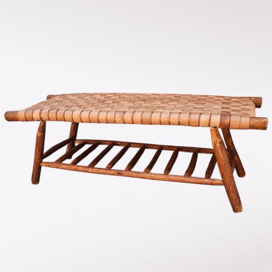 Image 1 of Panca artigianale in pelle naturale – Pouf in stile boho chic marocchino