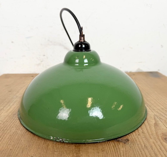 Image 1 of Industrial Green Enamel Factory Pendant Lamp, 1960s