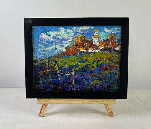 Original Oil Painting Summer Village Landscape The wind whispers between the stones