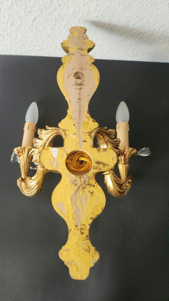 Hand-carved antique Florentine wall hanging with crystal pendants, gilded

with gold leaf, Baroque Rococo, (photo 15 of 15)