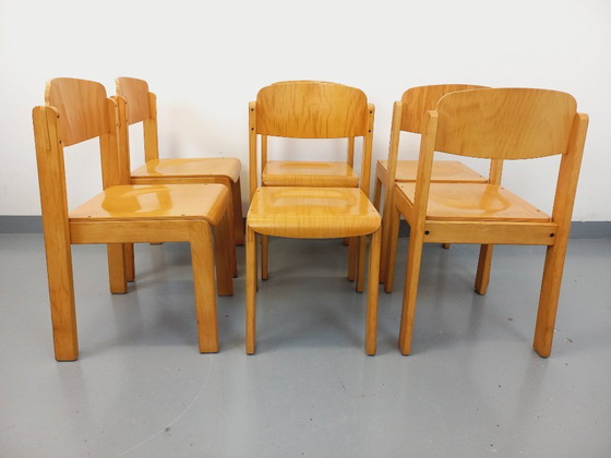 Image 1 of Set of 6 minimalist vintage beechwood chairs from the 70s and 80s