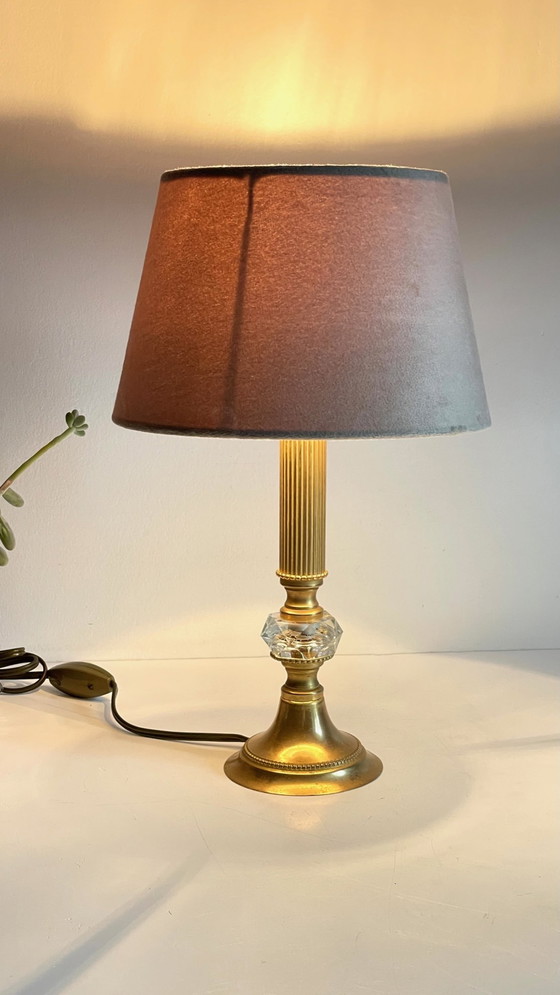 Image 1 of Vintage lamp van verguld metaal en kristal