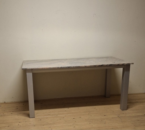 Table vintage plateau granit blanc rosé