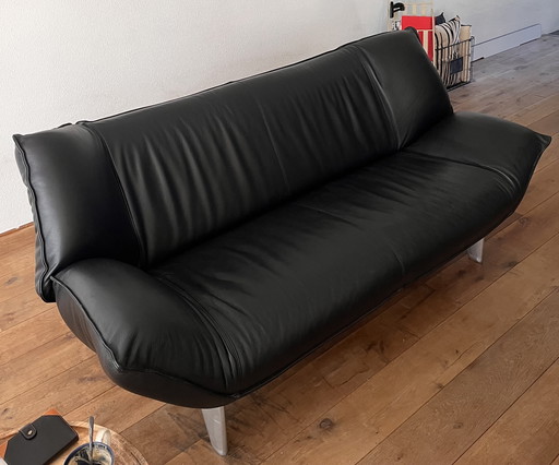 Zwarte leren Leolux bank Tango, 2,5 Zita