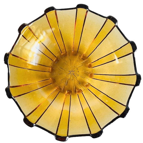 Image 1 of Vintage Art Deco glass bowls set amber pressed glass Scailmont 1930s