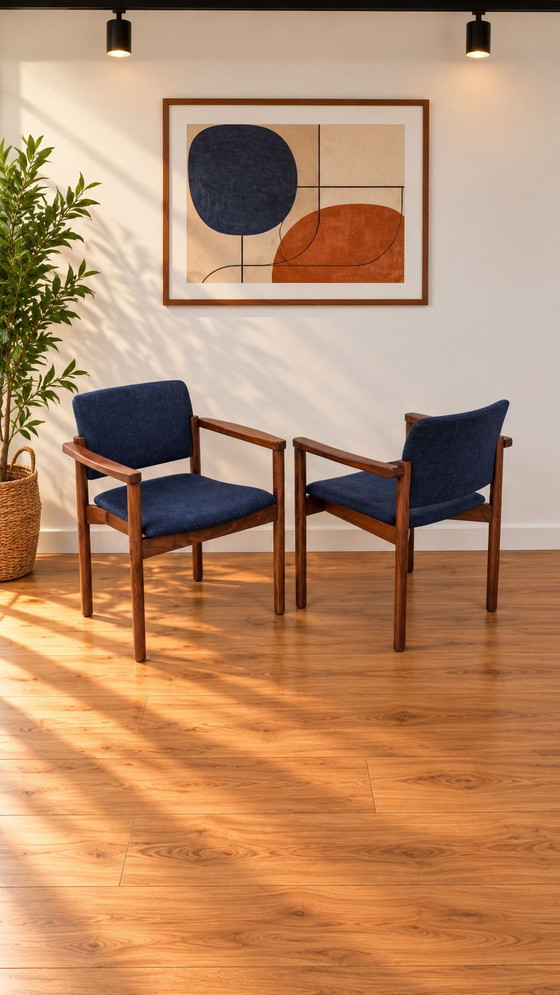 8 sedie da pranzo Kush+co vintage design scandinavo, Tessile, Legno, Blu (foto 8 di 11)