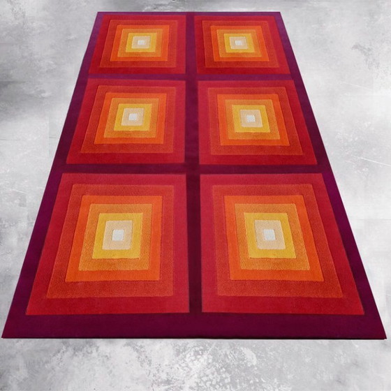 Image 1 of 1970s Gorgeous Verner Panton Style "Quadrat" Geometric Op Art Rug. Made in England
