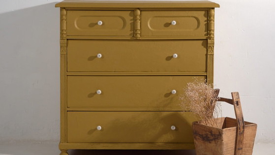 Large antique mustard chest of drawers (c.1920) #78 – Rustic (photo 3 of 40)