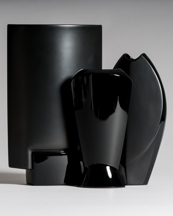 Image 1 of Porcelaine Noire Matt & Glänzend Rosenthal Designer Vase Trio Minimalistischer Chic