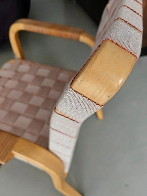 Modello 45 di Alvar Aalto con cinghie color arancio-crema – Artek, eetkamerstoelen, Textile (photo 2 of 5)