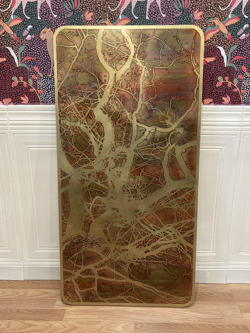 Large "Design 1950" beech and metal wall decoration.