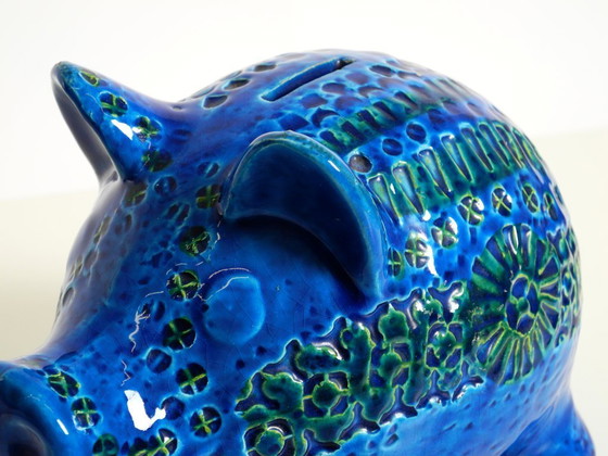 Image 1 of Beautiful 1960s large Rimini Blu ceramic pig money box by Aldo Londi for Bitossi Italy