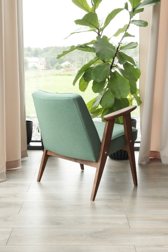 Vintage Lounge Chair Green Team Wool Oak Wood – Armchairs (photo 6 of 12)